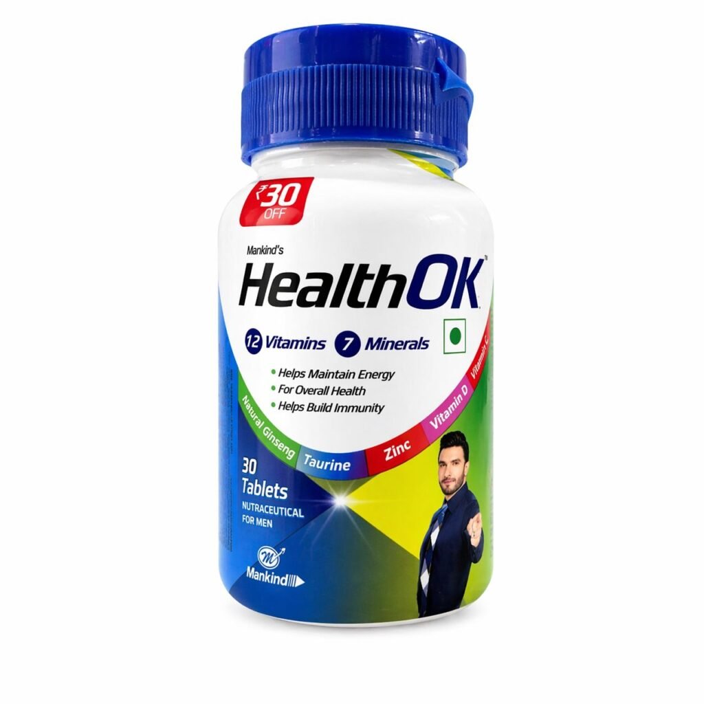 Mankind'S Health Ok Multi Vitamin Multiminerals Lemon Flavour Bottle Of 30 Tablets